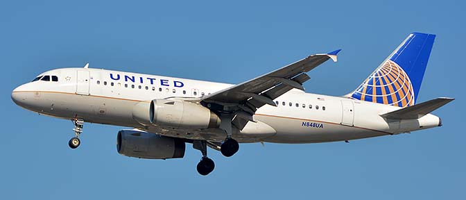 United Airbus A319-131 N848UA, Los Angeles international Airport, January 19, 2015